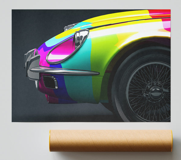E Type Jaguar Rainbow Stripes Print