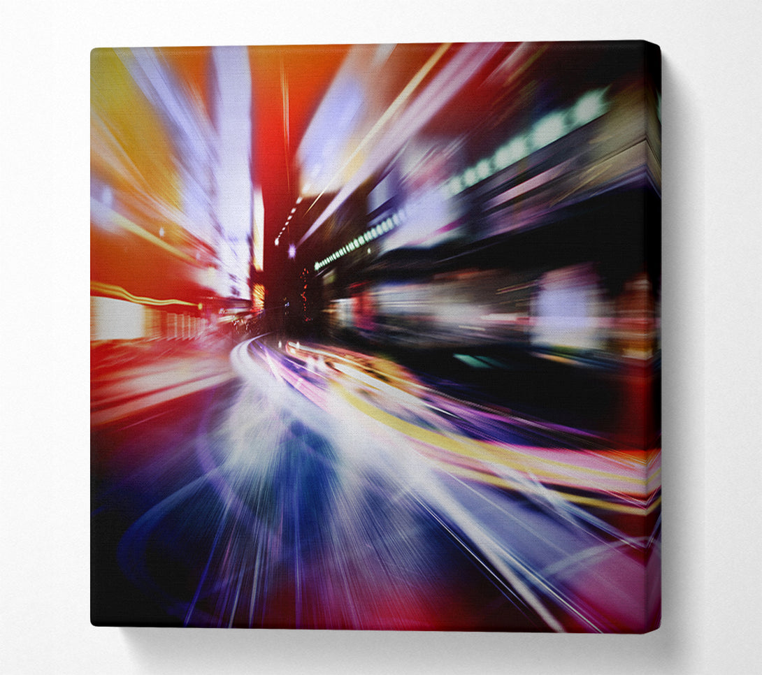  A Canvas Print of City in a blur colourful light Canvas Print