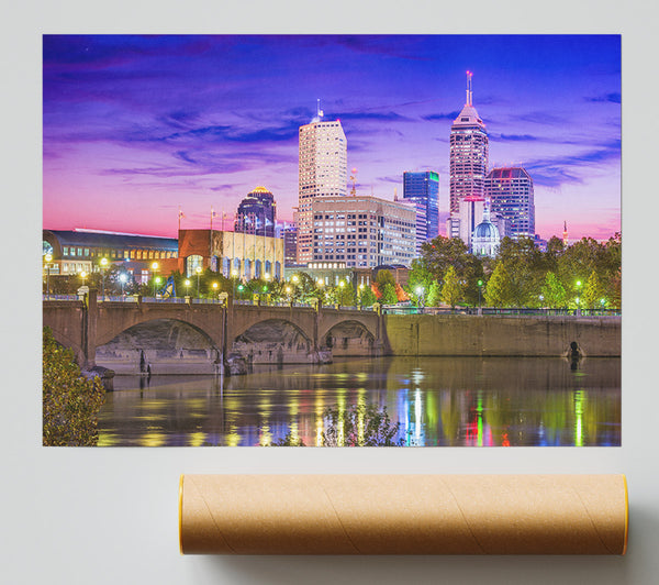 Bridge Across The City At Night Poster