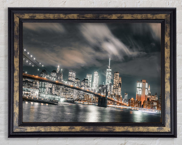 Light on the bridge in New York Framed Print