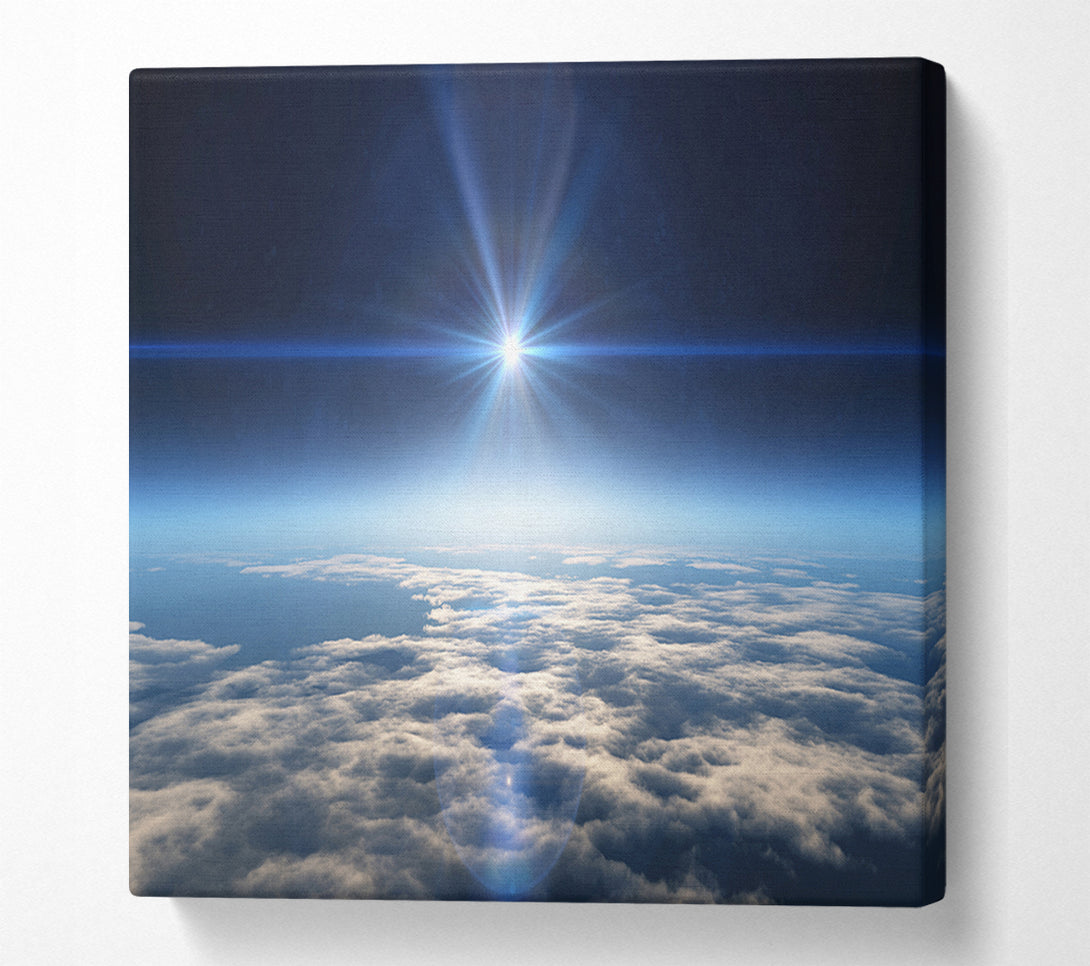  A Canvas Print of The sun above the clouds and atmostphere Canvas Print