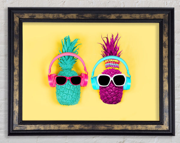 Pineapple Colours and headphones Framed Print