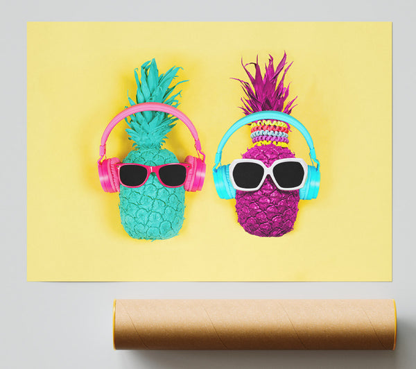 Pineapple Colours And Headphones Print