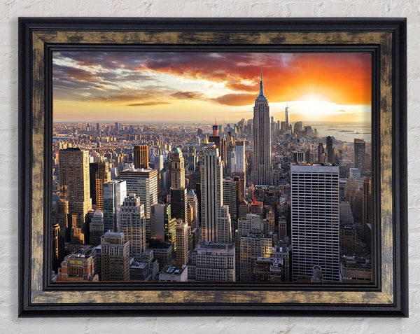 City in the sun rise skyscrapers Framed Print