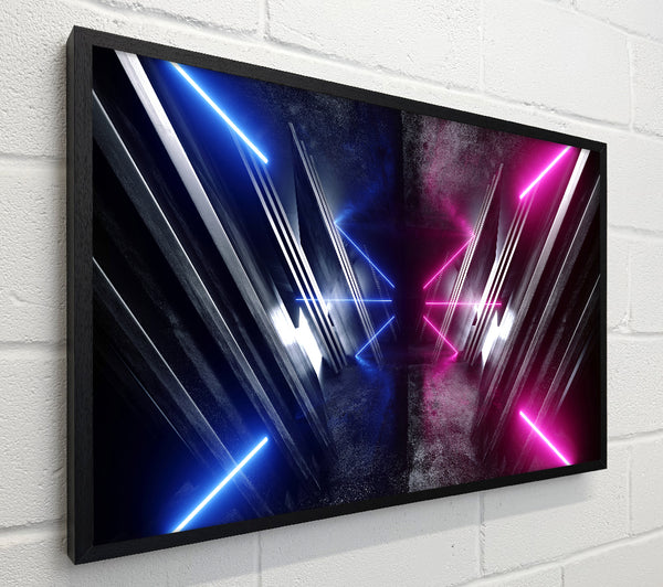 Jets of neon blue and pink