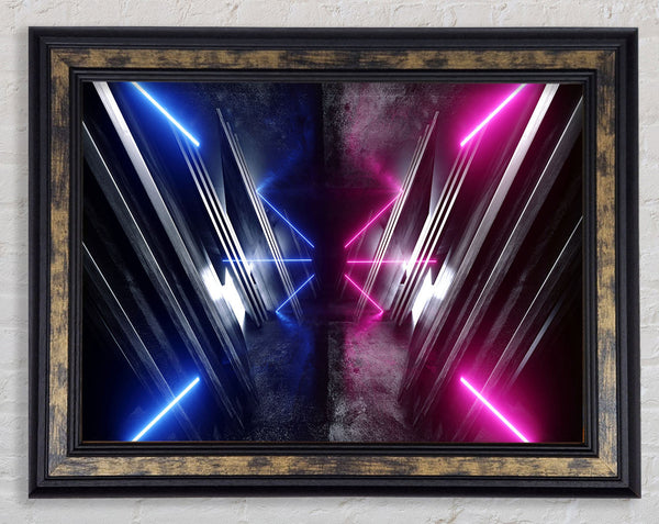 Jets of neon blue and pink Framed Print