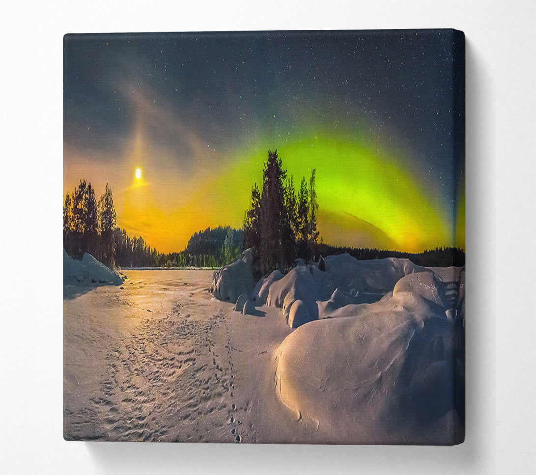  A Canvas Print of Nothern lights at night snow Canvas Art