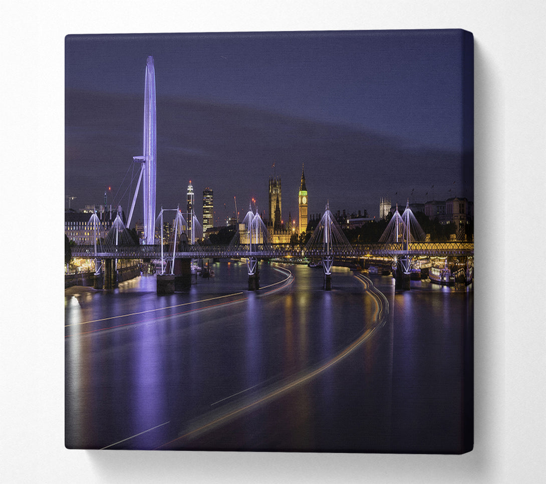  A Canvas Print of London at night light trails Canvas Art