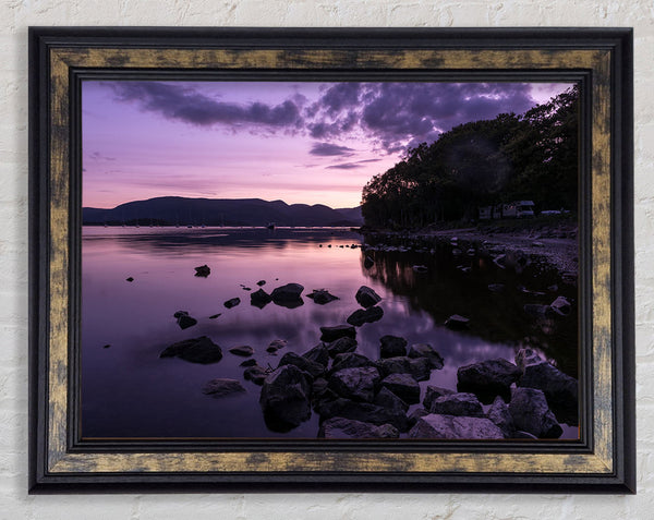 Purple night river Framed Print
