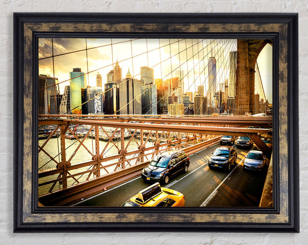 NYC bridge with traffic Framed Print
