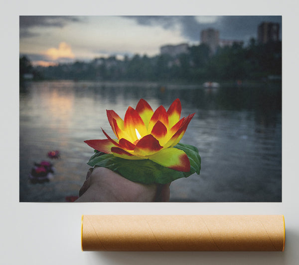 Flower Candle In City View Print