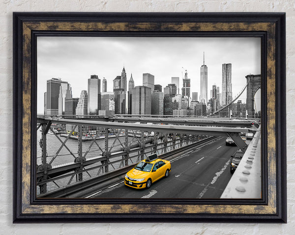 New York on the bridge yellow cab Framed Print