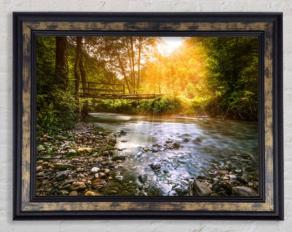 Handmade bridge in the woodlands Framed Print