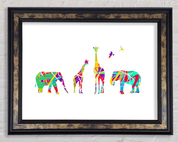 Safari animals lined up Framed Print