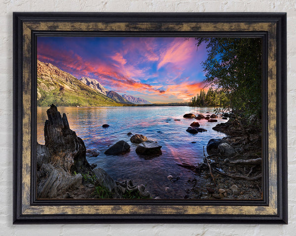 Purple sunset ocean view ripples Framed Print
