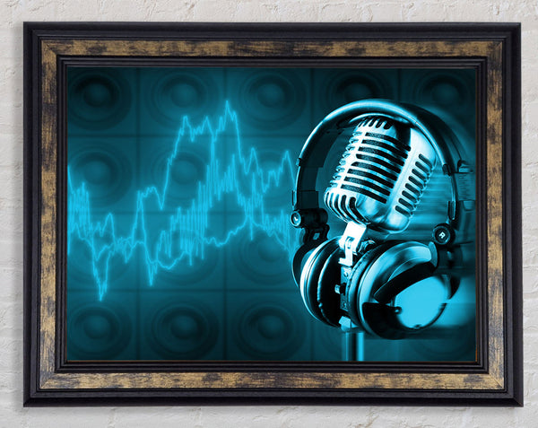 Old Microphone soundwaves Framed Print