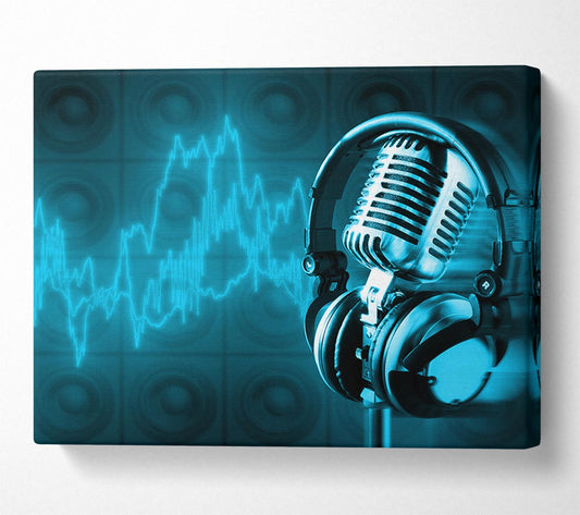 Old Microphone soundwaves Canvas Wall Art