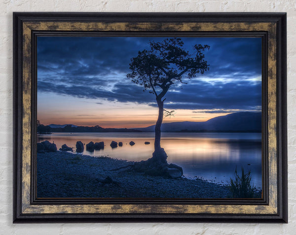 Night time blues by the river Framed Print