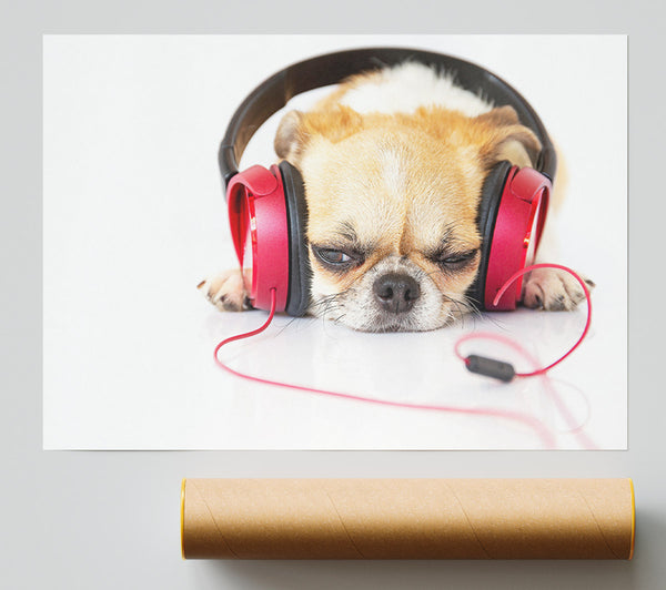 Dog Listening To Music Relaxing Print