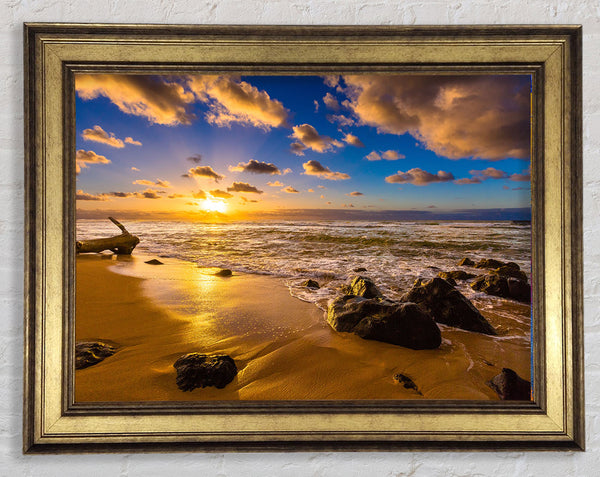 Heavenly Skies off the beach Framed Print