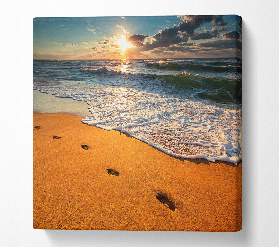  A Canvas Print of Footprints on the beach Canvas Art