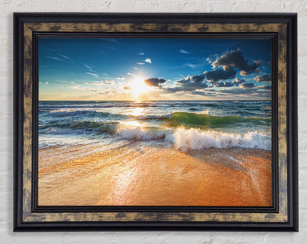Crashing blue waves on the shore Framed Print