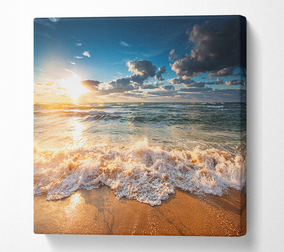  A Canvas Print of splashing waves on the beach Canvas Art