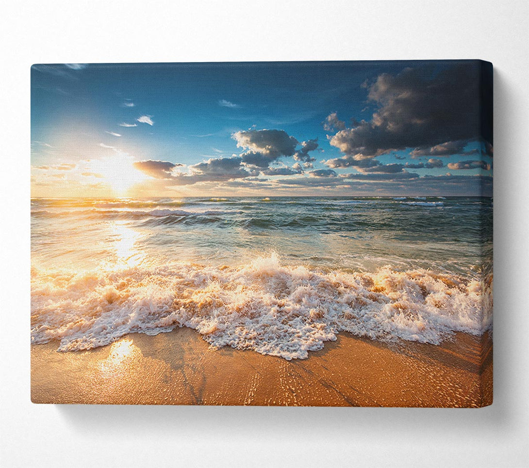  A Canvas Print of splashing waves on the beach Canvas Art