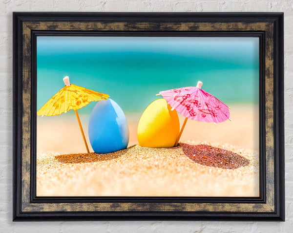 Blue and yellow eggs sunning Framed Print