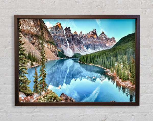 Canadian mountains with clear blue waters Framed Print