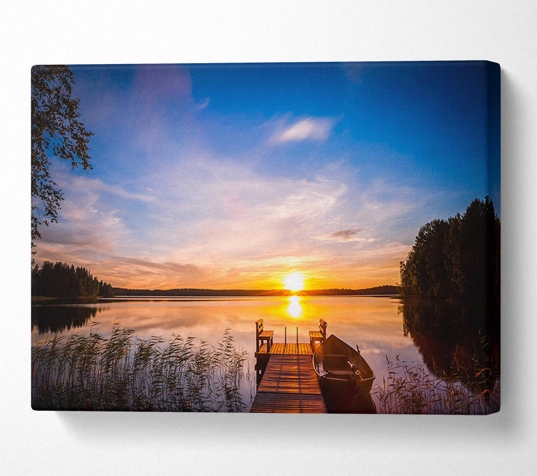  A Canvas Print of Rowing boat parked at the jeti Canvas Wall Art