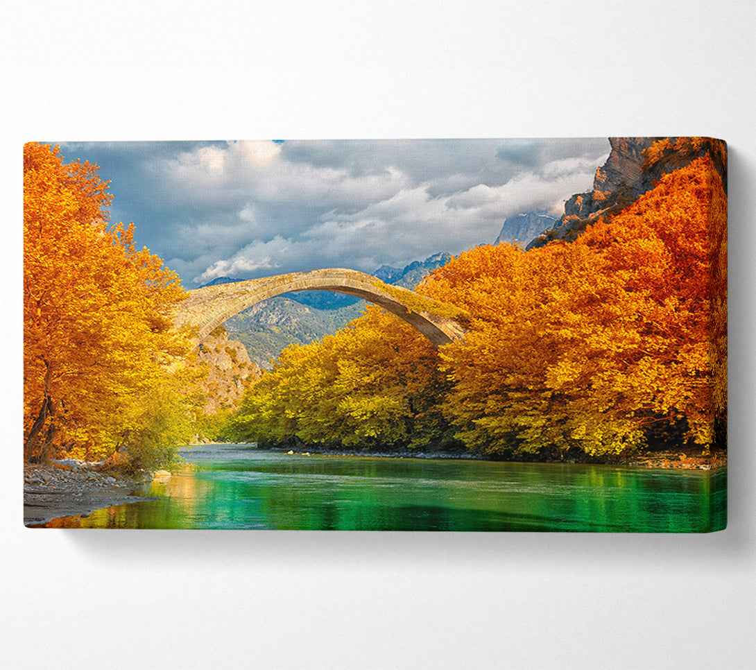  A Canvas Print of bridge over the autumn lake Canvas Print