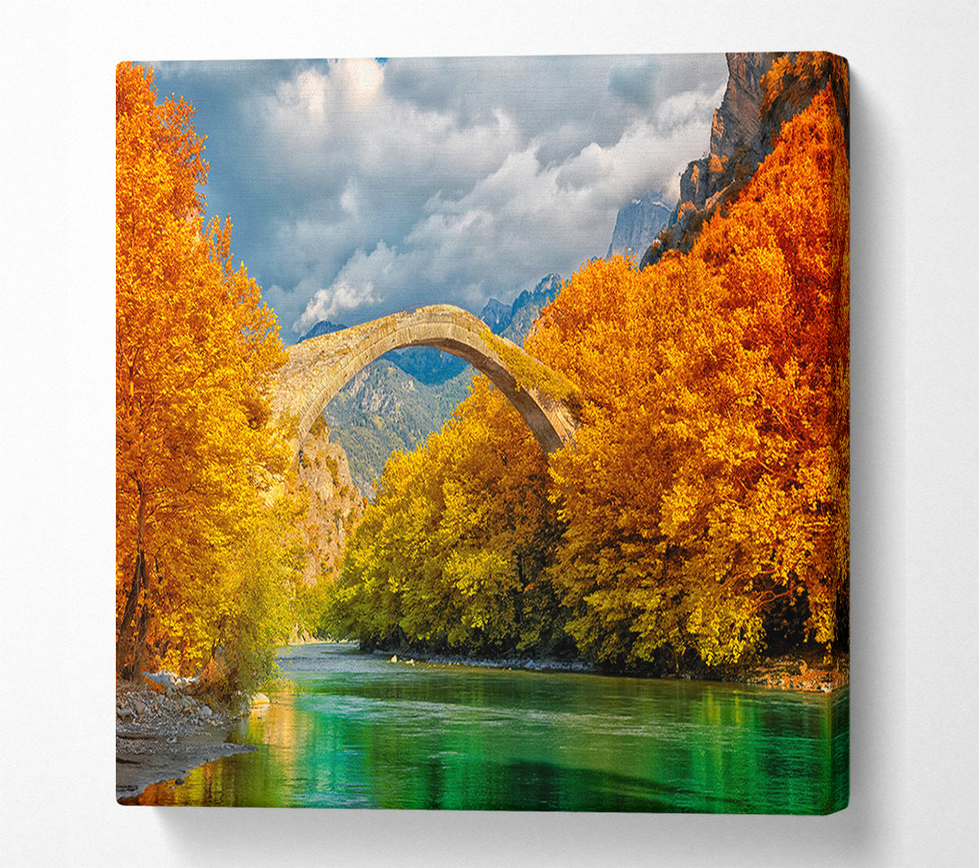  A Canvas Print of bridge over the autumn lake Canvas Print