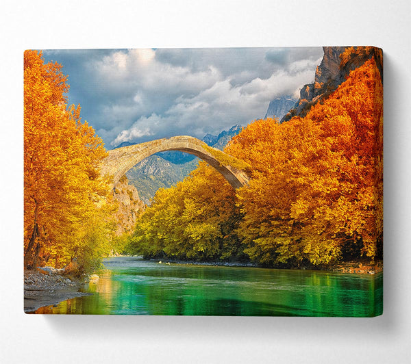  A Canvas Print of bridge over the autumn lake Canvas Print