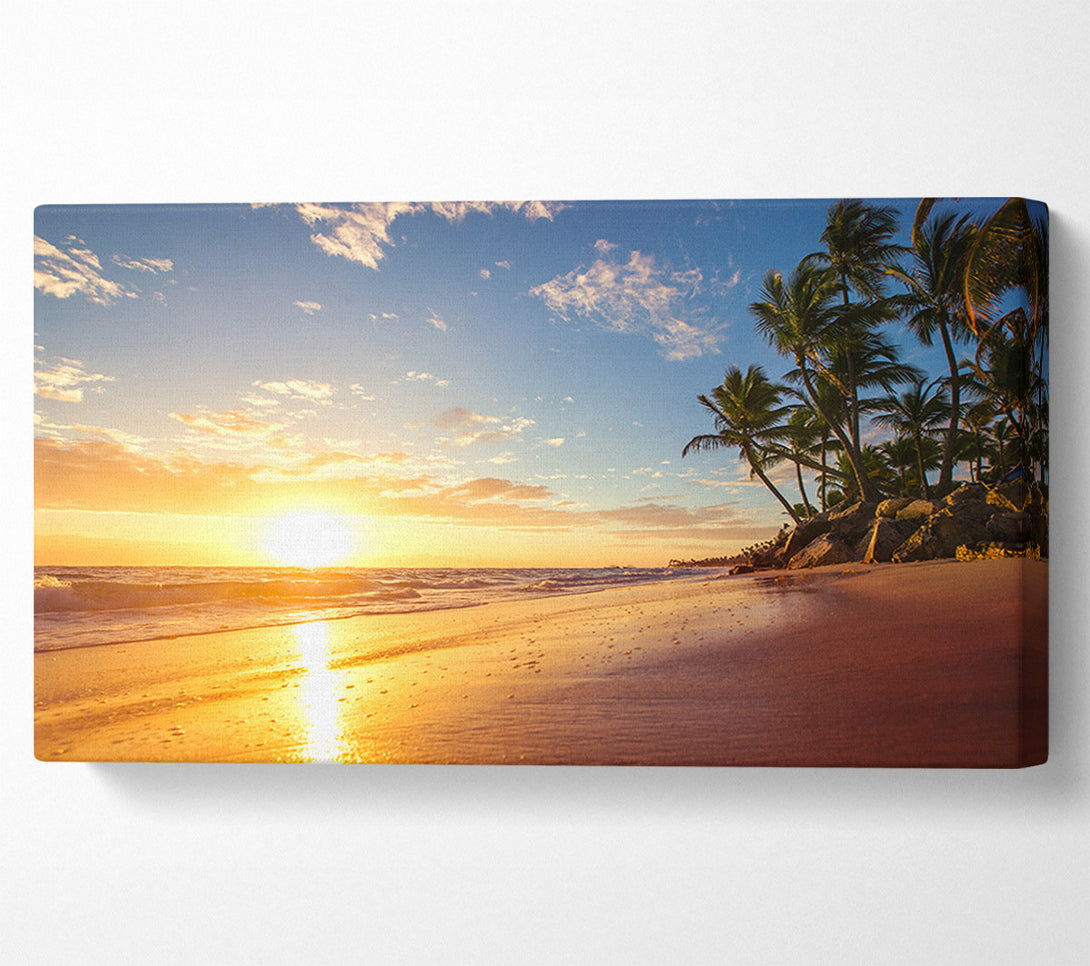  A Canvas Print of Sunset on the beach sand Canvas Wall Art