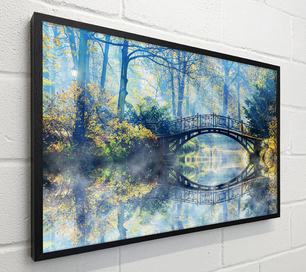 Blue hue bridge on lake