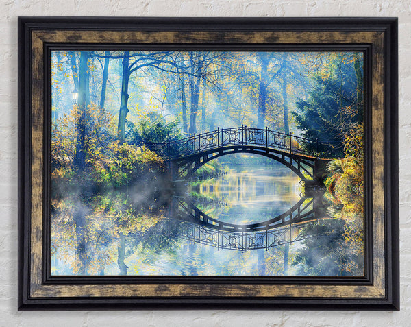 Blue hue bridge on lake Framed Print
