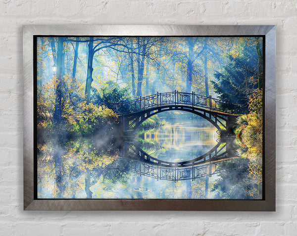 Blue hue bridge on lake Framed Print