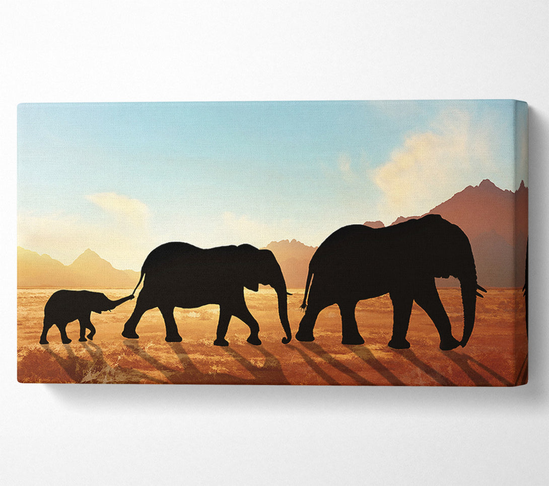  A Canvas Print of Elephants sillouette walking Canvas Art