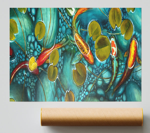 Koi Fish Pond Painting Print
