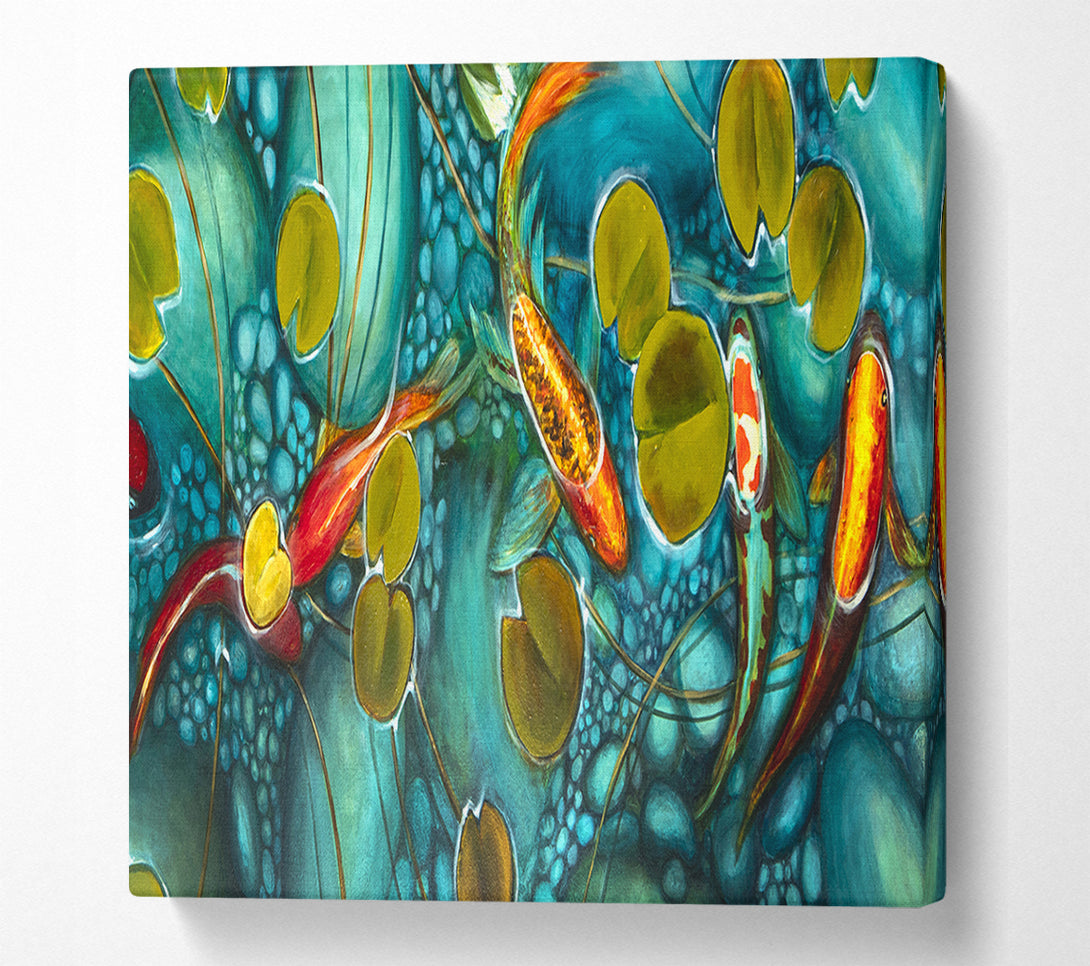  A Canvas Print of Koi fish pond painting Canvas Wall Art