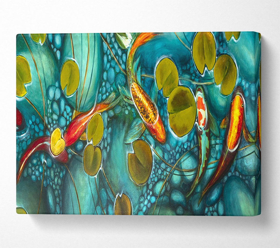  A Canvas Print of Koi fish pond painting Canvas Wall Art