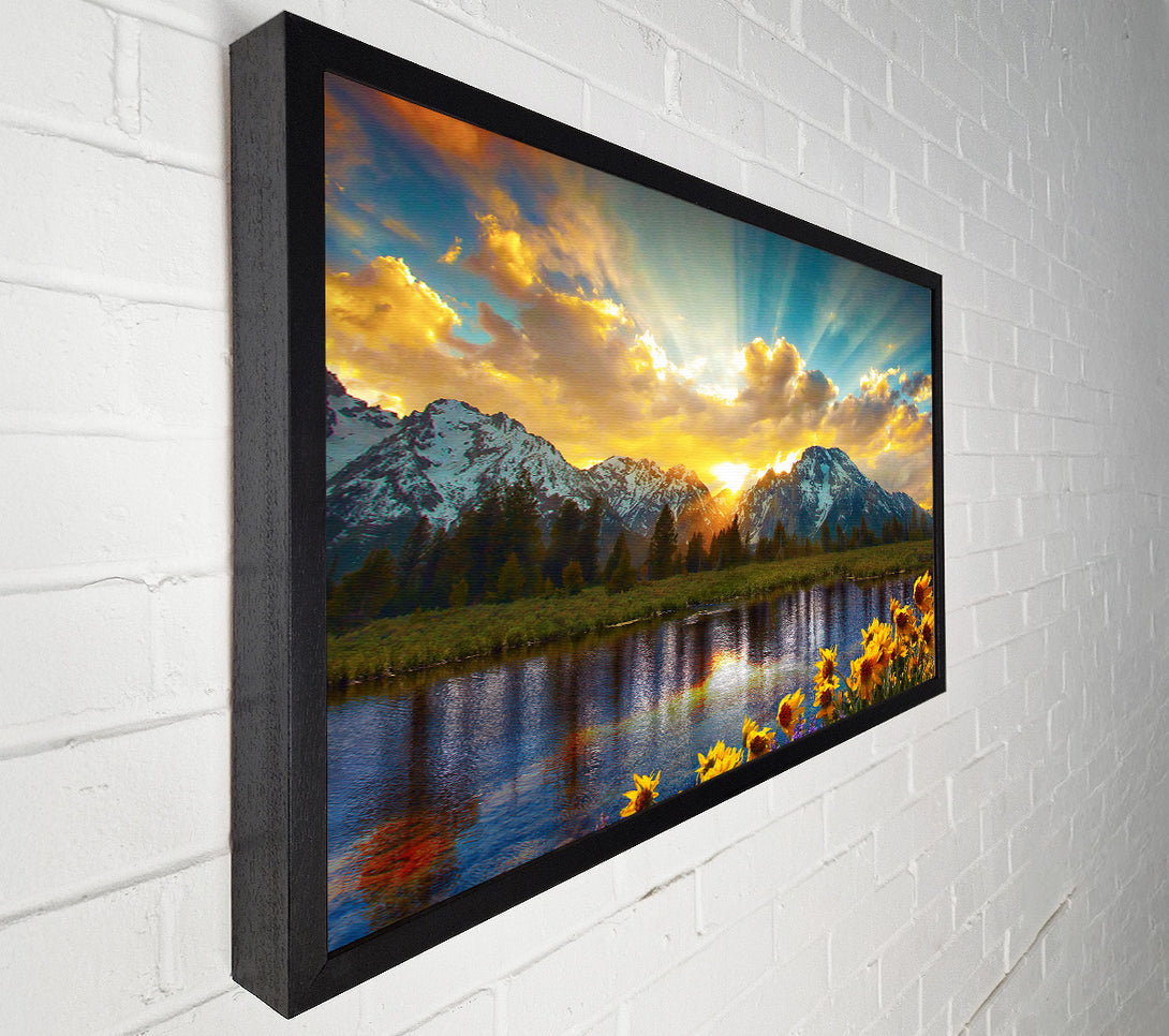  A Canvas Print of Flowers in front of the mountains Canvas Wall Art