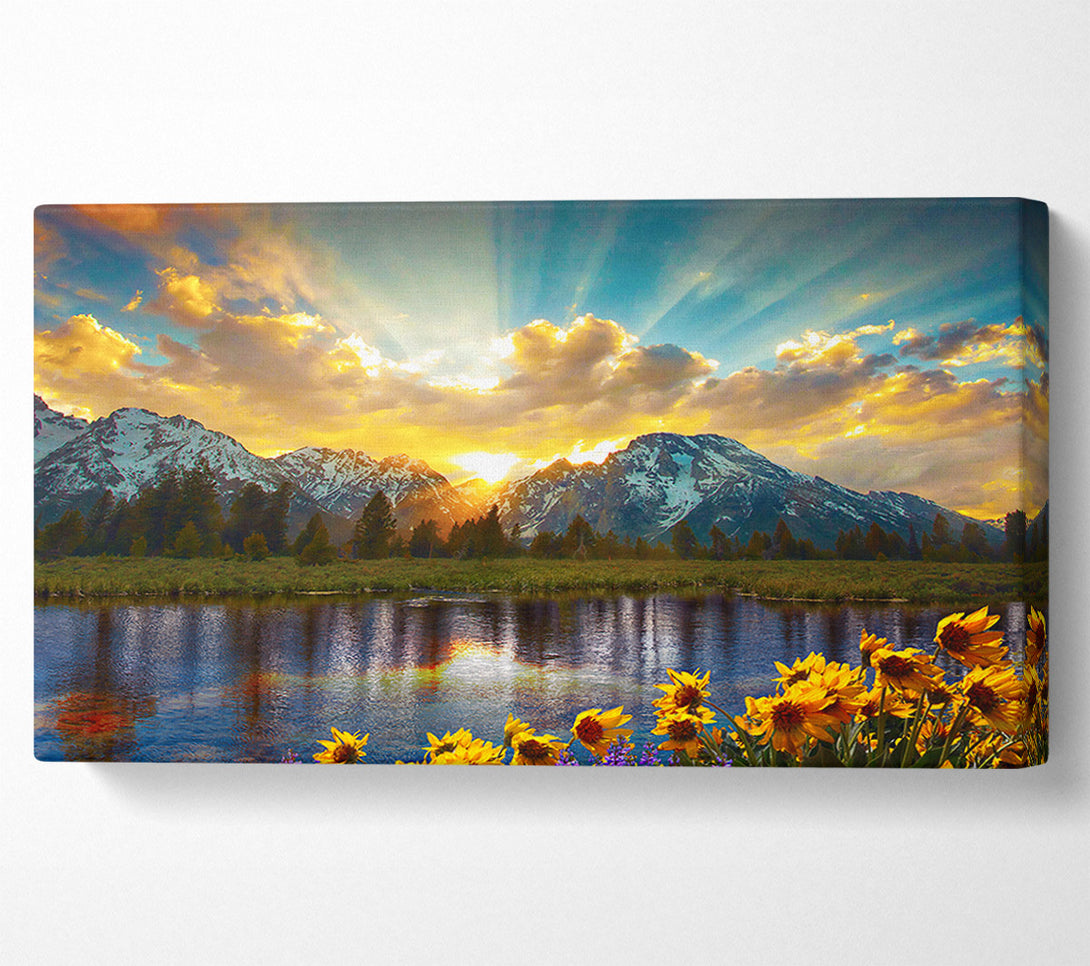  A Canvas Print of Flowers in front of the mountains Canvas Wall Art
