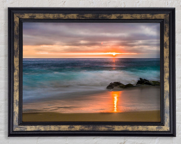 Washed up to the beach sunset Framed Print