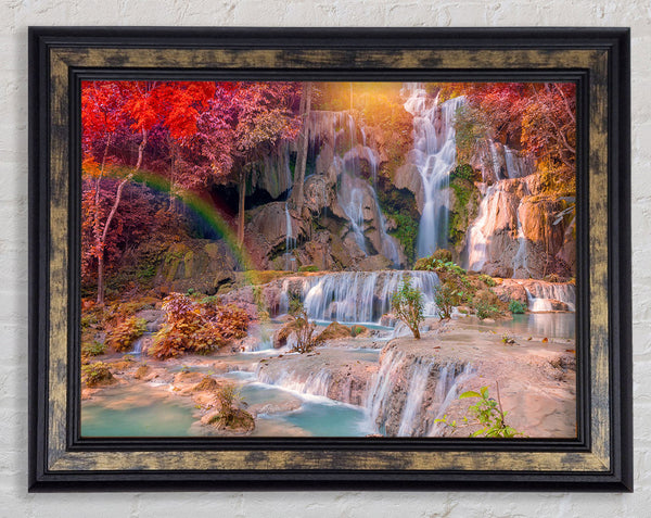 Rainbow waterfall woods Framed Print