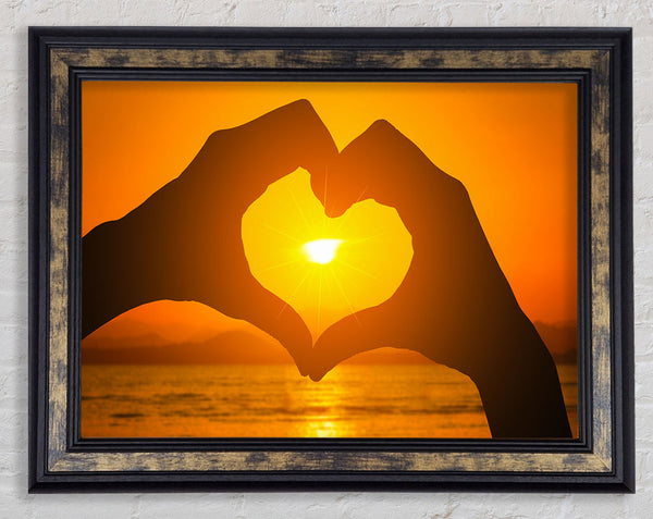 love heart hands sunset Framed Print