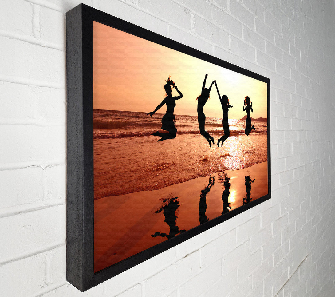  A Canvas Print of People jumping on the beach Canvas Print
