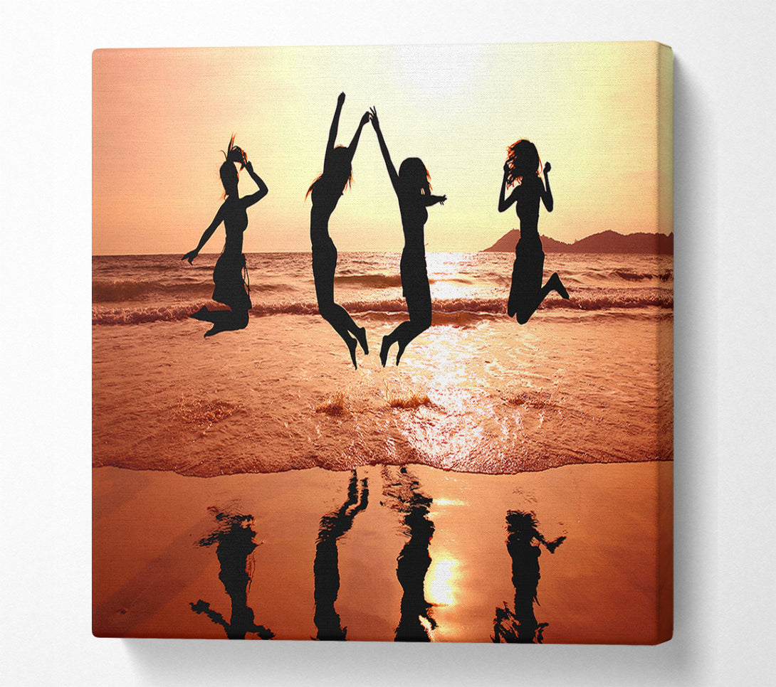  A Canvas Print of People jumping on the beach Canvas Print
