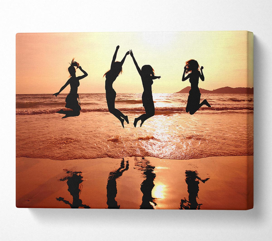  A Canvas Print of People jumping on the beach Canvas Print